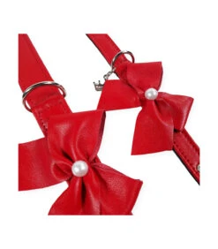 161 Collier En Cuir Rouge Avec Nœud Et Perle Nacré Estilfordog -Animaux Amour Promos Boutique 161 collier en cuir rouge avec noeud et perle nacre estilfordog 3