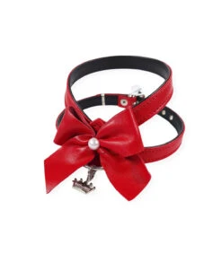 150 Harnais En Cuir Rouge Avec Nœud Et Perle Nacré Estilfordog