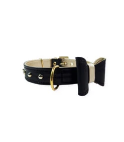 299 Collier En Cuir Noir Et Doré Avec Nœud Estilfordog -Animaux Amour Promos Boutique 299 collier en cuir noir et dore avec noeud estilfordog 2