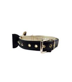 299 Collier En Cuir Noir Et Doré Avec Nœud Estilfordog -Animaux Amour Promos Boutique 299 collier en cuir noir et dore avec noeud estilfordog 3