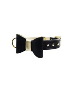 299 Collier En Cuir Noir Et Doré Avec Nœud Estilfordog -Animaux Amour Promos Boutique 299 collier en cuir noir et dore avec noeud estilfordog 4