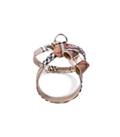 319 Harnais En Tissu écossais Beige Avec Noeud Estilfordog