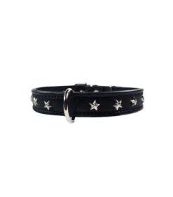 059 Collier En Cuir Noir Avec étoiles Argentées Estilfordog