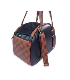 Art 23 Sac De Transport En Simili Cuir Noir Et Damier Marron Ehgia -Animaux Amour Promos Boutique 555 3