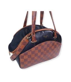 Art 23 Sac De Transport En Simili Cuir Noir Et Damier Marron Ehgia -Animaux Amour Promos Boutique 555 4