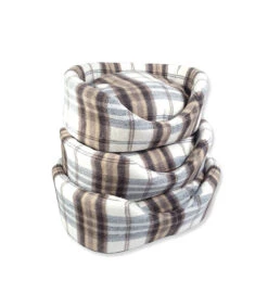 Art 07 Panier Rigide En Lainage Tartan Beige Wool Round Ehgia