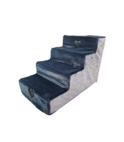 Art 40 Escalier 4 Marches En Fausse Fourrure Grise Et Simili Cuir Argenté Ehgia