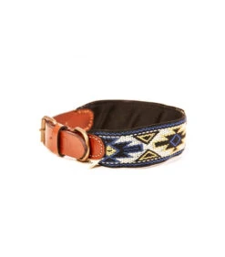 Collier Aztèque Bleu En Tissu Et Cuir Peyote Buddys