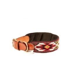 Collier Aztèque Rouge En Tissu Et Cuir Peyote Buddys