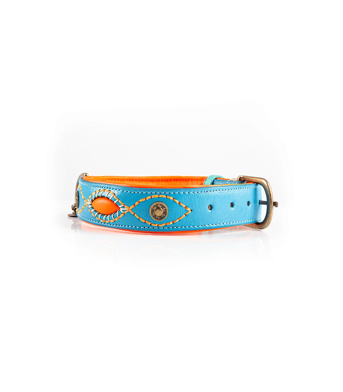 Collier En Cuir Bleu Et Surpiqure Orange Jones Dwam 3 Collier En Cuir Bleu Et Surpiqure Orange Jones Dwam – Image 3