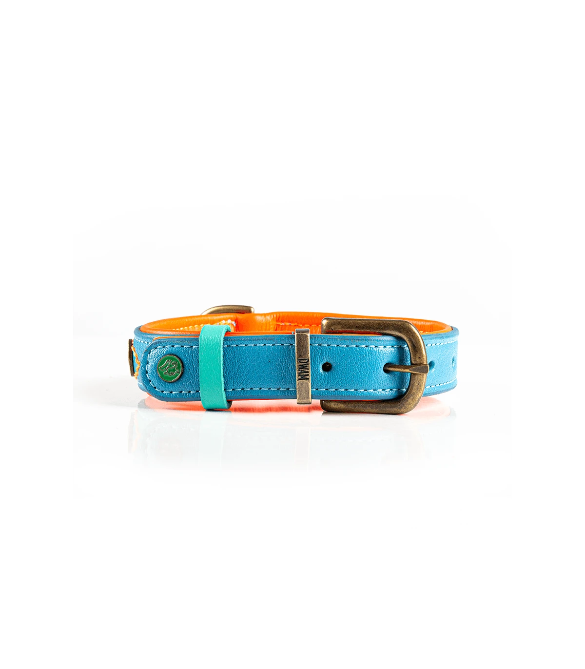 Collier En Cuir Bleu Et Surpiqure Orange Jones Dwam 4 Collier En Cuir Bleu Et Surpiqure Orange Jones Dwam – Image 4