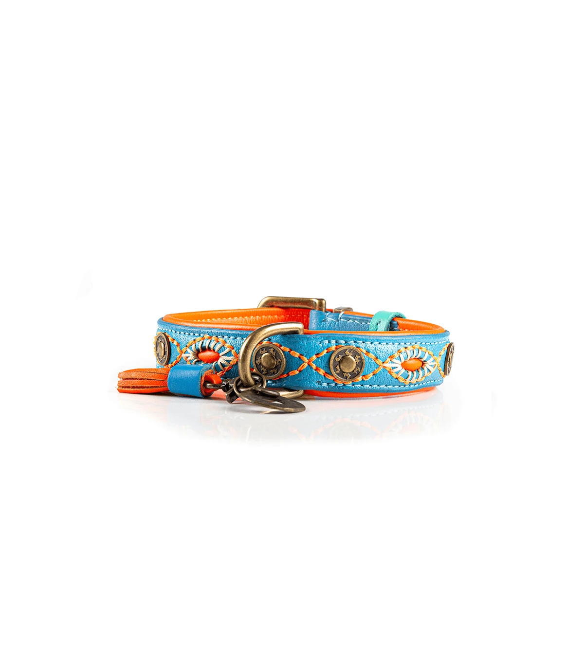 Collier En Cuir Bleu Et Surpiqure Orange Jones Dwam 5 Collier En Cuir Bleu Et Surpiqure Orange Jones Dwam – Image 5