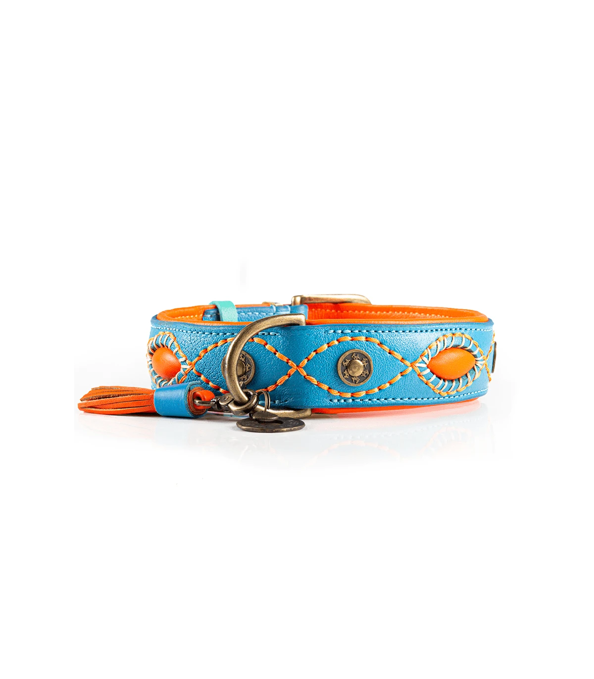 Collier En Cuir Bleu Et Surpiqure Orange Jones Dwam 1 Collier En Cuir Bleu Et Surpiqure Orange Jones Dwam