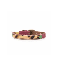 Collier En Cuir Bordeaux Et Poil Léopard Pour Chat Loulou Dwam