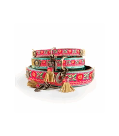 Collier En Cuir Et Galon Rouge Poppy Dwam -Animaux Amour Promos Boutique collier en cuir et galon rouge poppy dwam 1 2