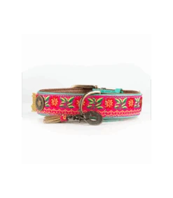 Collier En Cuir Et Galon Rouge Poppy Dwam -Animaux Amour Promos Boutique collier en cuir et galon rouge poppy dwam 1 4