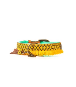 Collier En Cuir Et Passementerie Jaune Oak Dwam -Animaux Amour Promos Boutique collier en cuir et passementerie jaune oak dwam 2