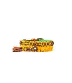 Collier En Cuir Et Passementerie Jaune Oak Dwam -Animaux Amour Promos Boutique collier en cuir et passementerie jaune oak dwam 3