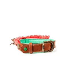 Collier En Cuir Et Passementerie Saumon Holly Dwam -Animaux Amour Promos Boutique collier en cuir et passementerie saumon holly dwam 2