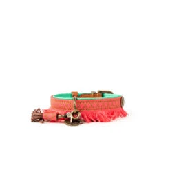 Collier En Cuir Et Passementerie Saumon Holly Dwam -Animaux Amour Promos Boutique collier en cuir et passementerie saumon holly dwam 6