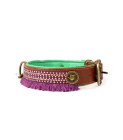 Collier En Cuir Et Passementerie Violette Hazel Dwam -Animaux Amour Promos Boutique collier en cuir et passementerie violette hazel dwam 2