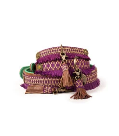 Collier En Cuir Et Passementerie Violette Hazel Dwam