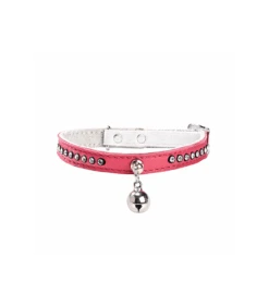 Collier Pour Chat En Cuir Souple Et Strass Rose Eclat Bobby