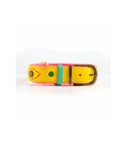 Collier En Cuir Jaune Et Surpiqure Rose Jessi Dwam -Animaux Amour Promos Boutique collier en cuir jaune jessi dwam 1 2