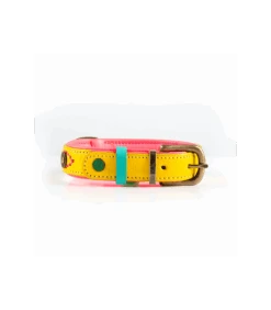 Collier En Cuir Jaune Et Surpiqure Rose Jessi Dwam -Animaux Amour Promos Boutique collier en cuir jaune jessi dwam 1 3