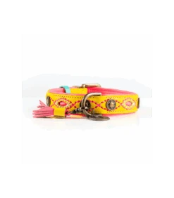 Collier En Cuir Jaune Et Surpiqure Rose Jessi Dwam -Animaux Amour Promos Boutique collier en cuir jaune jessi dwam 1 5