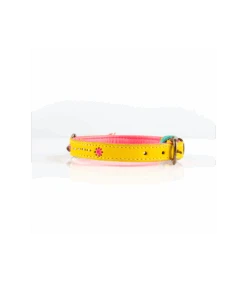 Collier En Cuir Jaune Et Surpiqure Rose Jessi Dwam -Animaux Amour Promos Boutique collier en cuir jaune jessi dwam 1 6