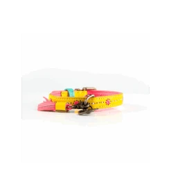 Collier En Cuir Jaune Et Surpiqure Rose Jessi Dwam -Animaux Amour Promos Boutique collier en cuir jaune jessi dwam 1 7