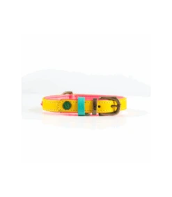 Collier En Cuir Jaune Et Surpiqure Rose Jessi Dwam -Animaux Amour Promos Boutique collier en cuir jaune jessi dwam 1 8