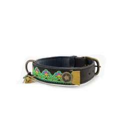 Collier En Cuir Noir Et Passementerie Verte Montana Sky Dwam -Animaux Amour Promos Boutique collier en cuir noir et passementerie verte dwam 2