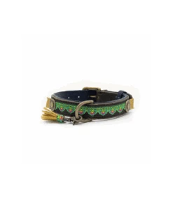 Collier En Cuir Noir Et Passementerie Verte Montana Sky Dwam -Animaux Amour Promos Boutique collier en cuir noir et passementerie verte dwam 5