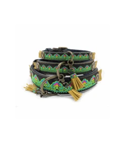 Collier En Cuir Noir Et Passementerie Verte Montana Sky Dwam -Animaux Amour Promos Boutique collier en cuir noir et passementerie verte dwam 7