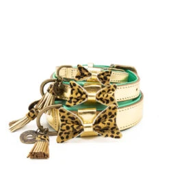Collier En Cuir Or Et Noeud Léopard Bling Bling Collar Dwam