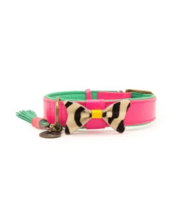 Collier En Cuir Rose Avec Nœud Amovible Zèbre City Blossom Dwam -Animaux Amour Promos Boutique collier en cuir rose avec noeud amovible zebre city blossom dwam 2