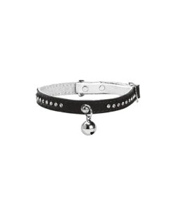 Collier Pour Chat En Cuir Souple Et Strass Noir Eclat Bobby