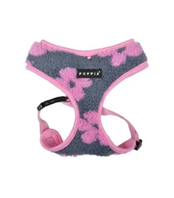 HA1975 Harnais Doudou Façon Mouton Imprimé Fleurs Grises Et Roses Ren Puppia