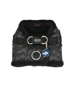 HB1933 Harnais Veste Fourré Motif Fleur Black Hepatica Puppia