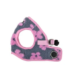 HB1975 Harnais Veste Doudou Façon Mouton Imprimé Fleurs Grises Et Roses Ren Puppia -Animaux Amour Promos Boutique hb1975 harnais veste doudou facon mouton imprime fleurs grises et rose puppia 3