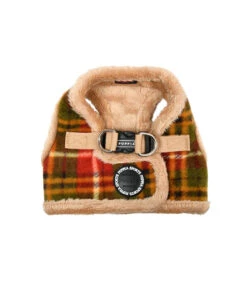 HB1985 Harnais Veste Fourré écossais Beige Et Rouge Norman Puppia