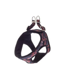 HI1058-N Harnais En Tissu Réglable Imprimé Floral Noir Et Rose Kami Ferribiella