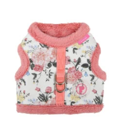HJ7726 Harnais Veste Fourré Imprimé Fleuri Ivoire Calla Pinkaholic