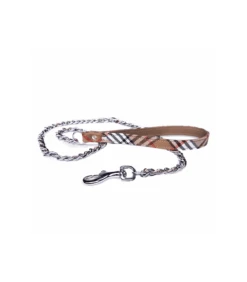 138 Laisse Chaine Avec Poignée écossais Beige Estilfordog