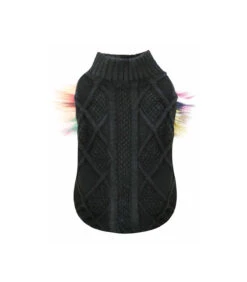 Pull En Maille Torsadé Noir Et Fausse Fourrure Multicolore Kegawa Croci