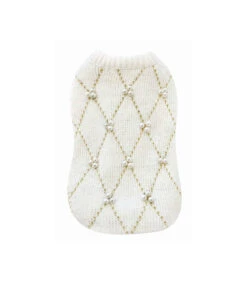 Pull En Maille Avec Fil Doré Et Perles Nacré Wintry Croci