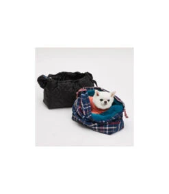 Sac De Transport Matelassé Noir Et écossais Bleu Inka Louisdog -Animaux Amour Promos Boutique sac de transport matelasse noir et ecossais bleu inka louisdog 1 3