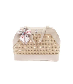 T1138-B Sac De Transport Ajouré En PVC Et Simili Cuir Beige Muse Ferribiella